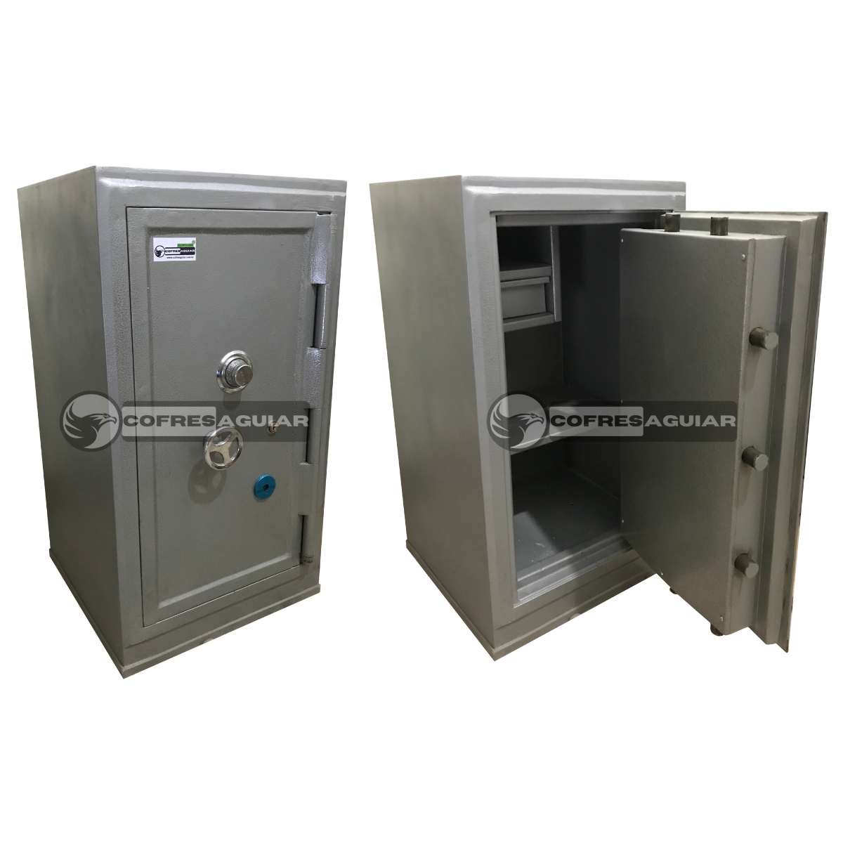  Cofre Mecânico Concretado e Reforçado - Normal (Fechado) de 80 cm | C/ 01 (Uma) Fechadura Tetra-Chave | C/ 01 (Uma) Gaveta Fixa e 01 (Uma) Prateleira Removível | Travamento em H (Travas Verticais e Horizontais)